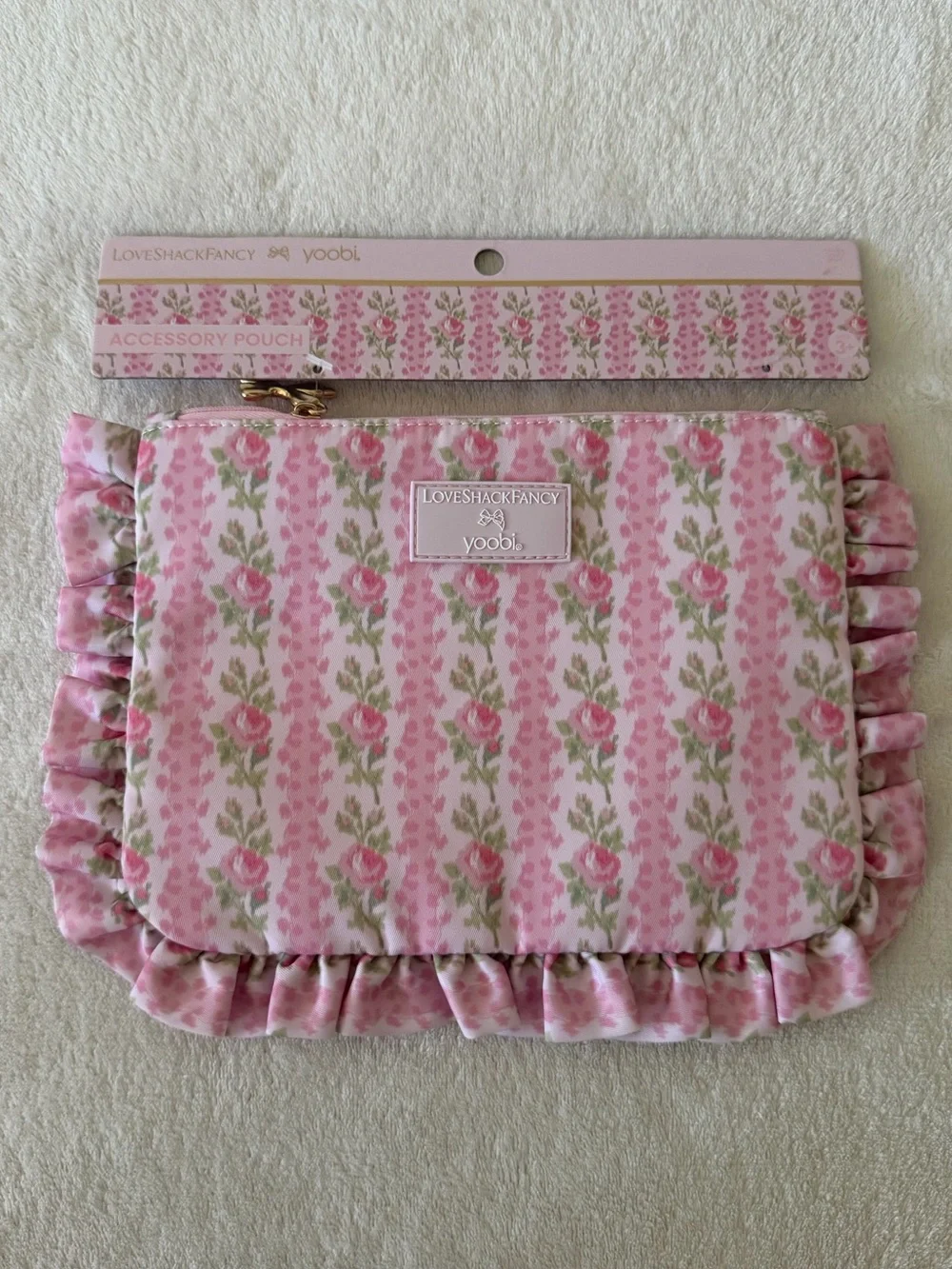NWT LoveShack Fancy x Target Yoobi Pencil Case with Ruffles Strawberry Macaroon